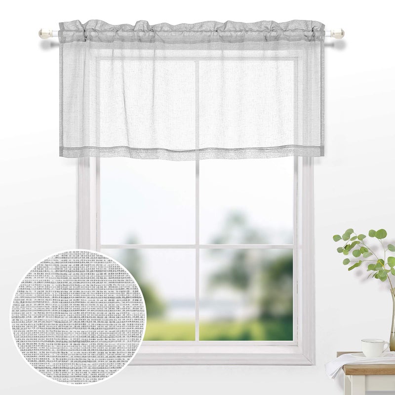 KOUFALL Grey Valances 18 Inches Long for Living Room Pocket 1 Panel Light Filtering Linen Semi Sheer Translucent Valence Gray Toppers for Window Kitchen Bathroom Bedroom Silver Grey 52x18 Inch Length - Image 2